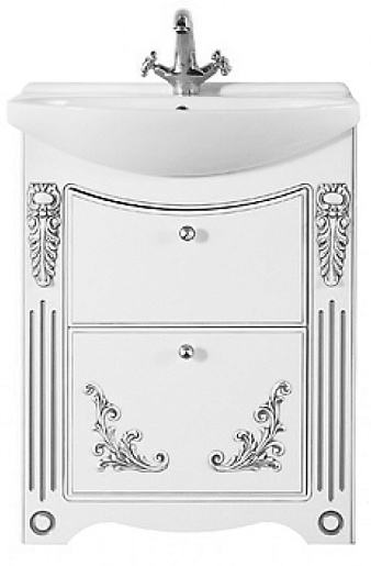 Водолей Тумба с раковиной "Кармен 65" с ящиками, белая/серебро – фото-1