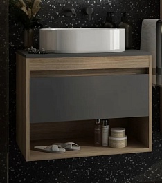 Teymi Тумба с раковиной Ritta 75 дуб эврика/графит матовый подвесная T60525 раковина T50606 – фотография-1