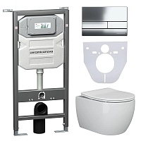Ceramicanova Подвесной унитаз Play Rimless с шумоизоляционной панелью CN1000 с системой инсталляции Envision кнопка Flat хром