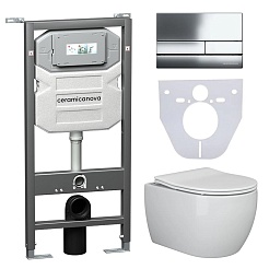 Ceramicanova Подвесной унитаз Play Rimless с шумоизоляционной панелью CN1000 с системой инсталляции Envision кнопка Flat хром – фотография-1