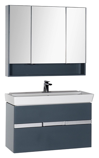 Aquanet Зеркальный шкаф "Виго 100" сине-серый – картинка-3