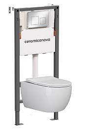 Ceramicanova Подвесной унитаз Play Rimless с системой инсталляции Balance кнопка Square хром глянцевый – фотография-1