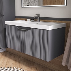 Equil Тумба с раковиной Mirage 100 1 ящик подвесная графит софт – фотография-3