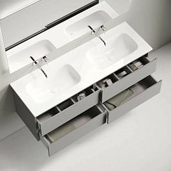 Sancos Тумба с раковиной Folk 140 ergraut soft раковина Grace 141 с двумя чашами CN7022wx – фотография-5