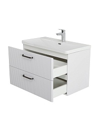 BelBagno Тумба с раковиной Due 80 подвесная Bianco Lucido ручки Матовый тёмный никель – фотография-2