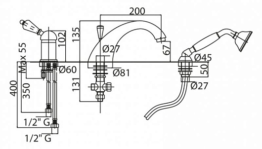 Cezares Смеситель VINTAGE-BVDM-03/24-Sw-N на борт ванны – картинка-3