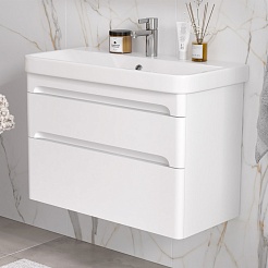 Equil Тумба с раковиной Nice 80 2 ящика подвесная белая – фотография-8