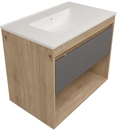 Teymi Тумба с раковиной Vitra 75 подвесная дуб/графит – фотография-1