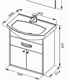 Aquanet Тумба с раковиной "Грейс 60" ящик, дуб сонома – фотография-3