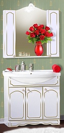 Бриклаер Мебель для ванной Лючия 90 белый глянец/золото – фотография-1
