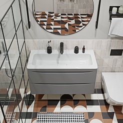 Vivon Тумба под раковину Ostin 90 подвесная серая матовая – фотография-7