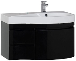 Aquanet Тумба с раковиной Сопрано 1-95 R с ящиком черная (169663) – фотография-1