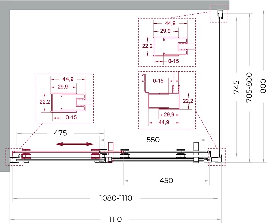 BelBagno Душевой уголок Marino MARINO-2-AH-1-110/80-C-GM 110x80 профиль оружейная сталь стекло прозрачное – фотография-10