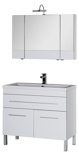 Aquanet Тумба с раковиной Верона 100 напольная, дверцы, белая – картинка-7