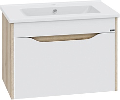 СанТа Тумба с раковиной Сатурн 75 подвесная белая/дуб австрийский – фотография-1