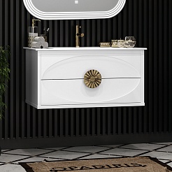 Opadiris Мебель для ванной Ибица 90 подвесная белая/золото – фотография-4