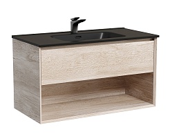 Sancos Тумба с раковиной Marmi 1.0 90 дуб галифакс натуральный раковина Element 91 CN7002MB – фотография-1