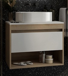 Teymi Тумба с раковиной Ritta 65 дуб эврика/белый матовый T60520 раковина T50606 – фотография-1