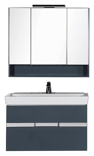 Aquanet Мебель для ванной "Виго 100" сине-серая – фотография-2