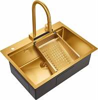 Milacio Мойка кухонная Denia 68 Steel со смесителем золото