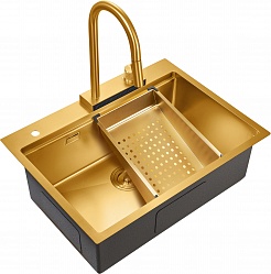 Milacio Мойка кухонная Denia 68 Steel со смесителем золото – фотография-1