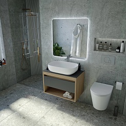 Teymi Тумба с раковиной Ritta 85 дуб эврика/графит матовый подвесная T60532 раковина T50202 – фотография-2