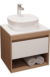 Teymi Тумба с раковиной Ritta 55 дуб эврика/белый матовый подвесная T60519 раковина T50207 – фотография-1