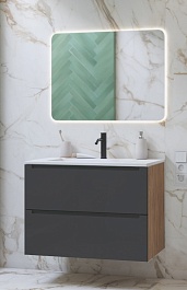 Зов Мебель для ванной Дион 60 подвесная матовый графит/дуб – фотография-1