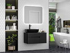 Misty Тумба с раковиной Роял 80 подвесная черная матовая – фотография-11