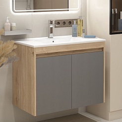 Teymi Тумба с раковиной Netta 80 подвесная дуб/графит – фотография-4