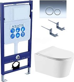 Aquatek Унитаз подвесной Оберон Т AQ1365T-00 в комплекте с инсталляцией Standard INS-0000012 с клавишей смыва KDI-0000018 глянцевый хром и крепления KKI-0000002 – фотография-1