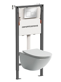 Ceramicanova Подвесной унитаз Mono Rimless с системой инсталляции Balance кнопка Square хром глянцевый – фотография-1