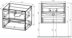 Vincea Тумба с черной раковиной Mia 60 2 ящика подвесная бетон – фотография-5