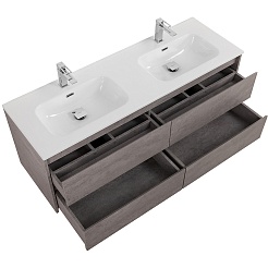 BelBagno Тумба с раковиной Kraft 140 подвесная 4 ящика Cemento Grigio двойная раковина – фотография-5