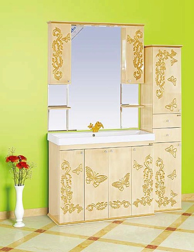 Misty Зеркальный шкаф Бабочка 105 бежевая патина – фотография-6