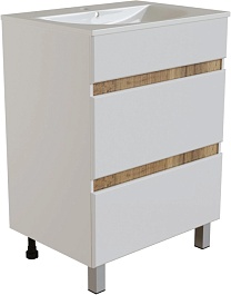 Mixline Тумба под раковину Брикс 50 2 ящика белая/дуб вотан – фотография-1