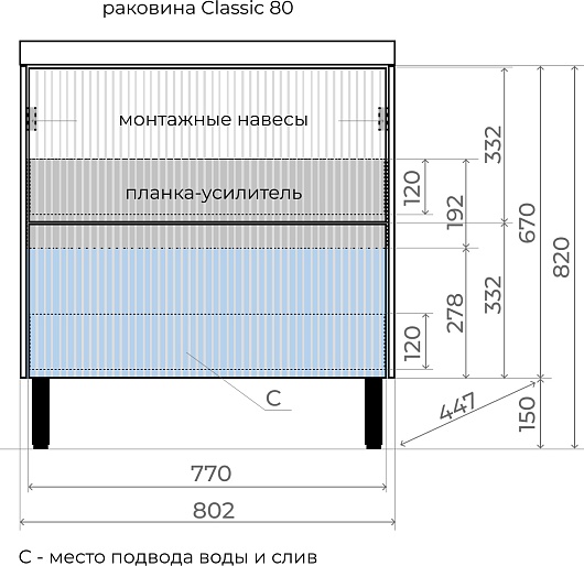 Style Line Тумба с раковиной Стокгольм 80 белый рифленый софт – картинка-7