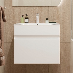 Mixline Тумба с раковиной Брикс 60 подвесная белая – фотография-6