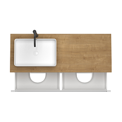 Зов Тумба под раковину Дион 120 подвесная матовая белая/дуб – фотография-3