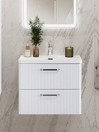BelBagno Тумба с раковиной Due 60 подвесная Bianco Lucido ручки Матовый атласный никель – фотография-16