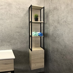 Comforty Шкаф пенал Мальме 35 подвесной дуб дымчатый/черный муар – фотография-2