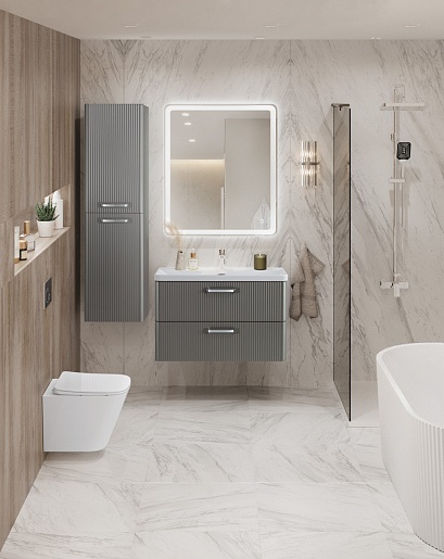 BelBagno Тумба с раковиной Due 80 подвесная Сатин ручки Хром полированный – картинка-13