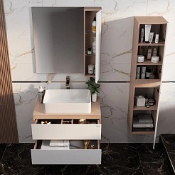 Onika Тумба под раковину Алеста 80 подвесная белая/камень светлый – фотография-7