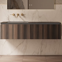 Vincea Тумба с черной столешницей и раковиной Luxe 140 L подвесная натуральный орех – фотография-2