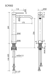 Sancos Смеситель для раковины высокий Etna брашированное золото PVD покрытие SC9002BG – фотография-3