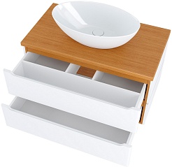 Mixline Тумба под раковину Виктория 90 подвесная белая софт/дуб светлый – фотография-2