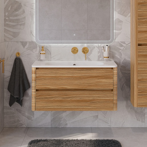 Cezares Тумба с раковиной без отверстия под смеситель Relax 100 подвесная дуб карамельный – картинка-9