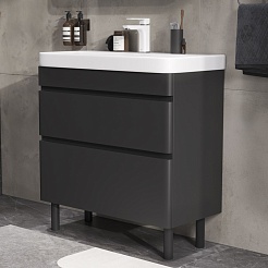 Equil Тумба под раковину Eltoro 80 2 ящика напольная черный софт – фотография-3