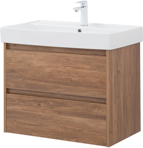 Aquanet Тумба с раковиной Nova Lite 75 подвесная дуб шоколадный – фотография-4