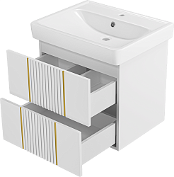 Brevita Тумба с раковиной Vega 60 подвесная белая/золото – фотография-5